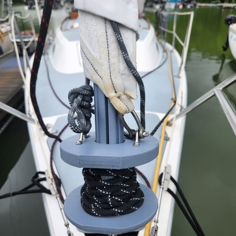 A 3DFurler installed on a forestay, photographed from the foredeck